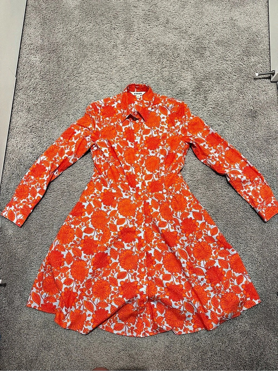 Boden Dresses & Skirts - Boden Alexa Cotton Midi Shirt Dress Orange & White Size 8